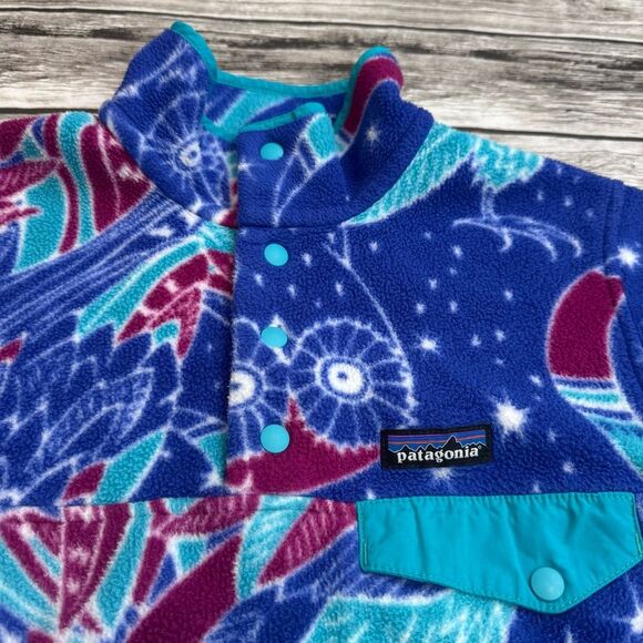 Patagonia Synchilla Snap-T Harvest Moon Blue Owl Fleece S Small Blue Pink Teal - Picture 4 of 11
